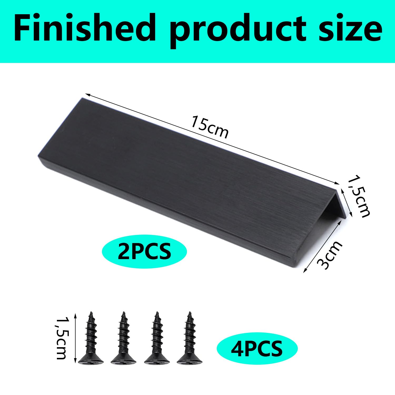 QZKJQDD 2 Pack Black Kitchen Cupboard Handles Finger Edge Pulls for Cabinets and Drawers 150 mm Wardrobe Door Handles Modern Aluminum - Image 2