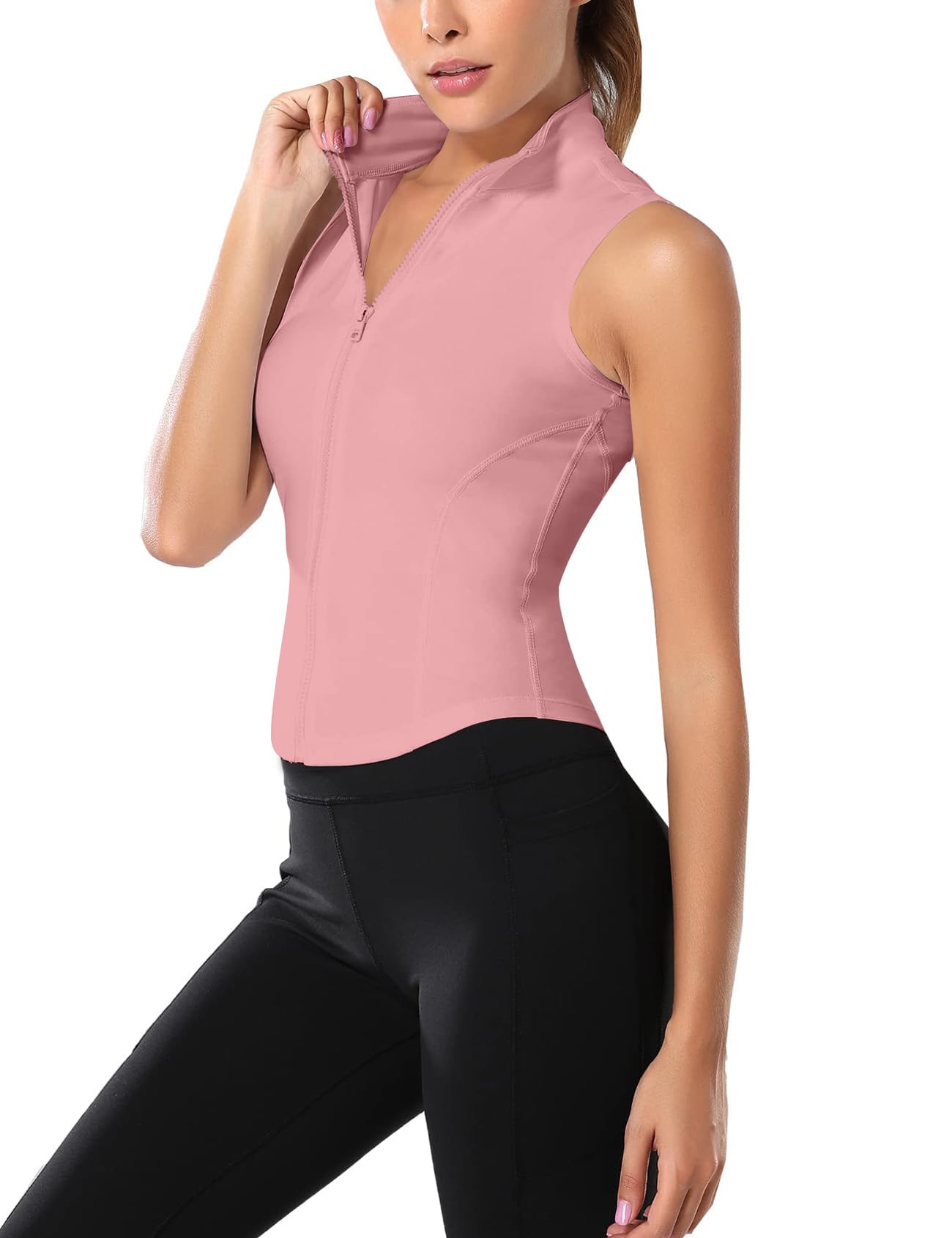 Flygo Women's Full Zip Sleeveless Workout Yoga Active Jacket Vest Golf Shirts