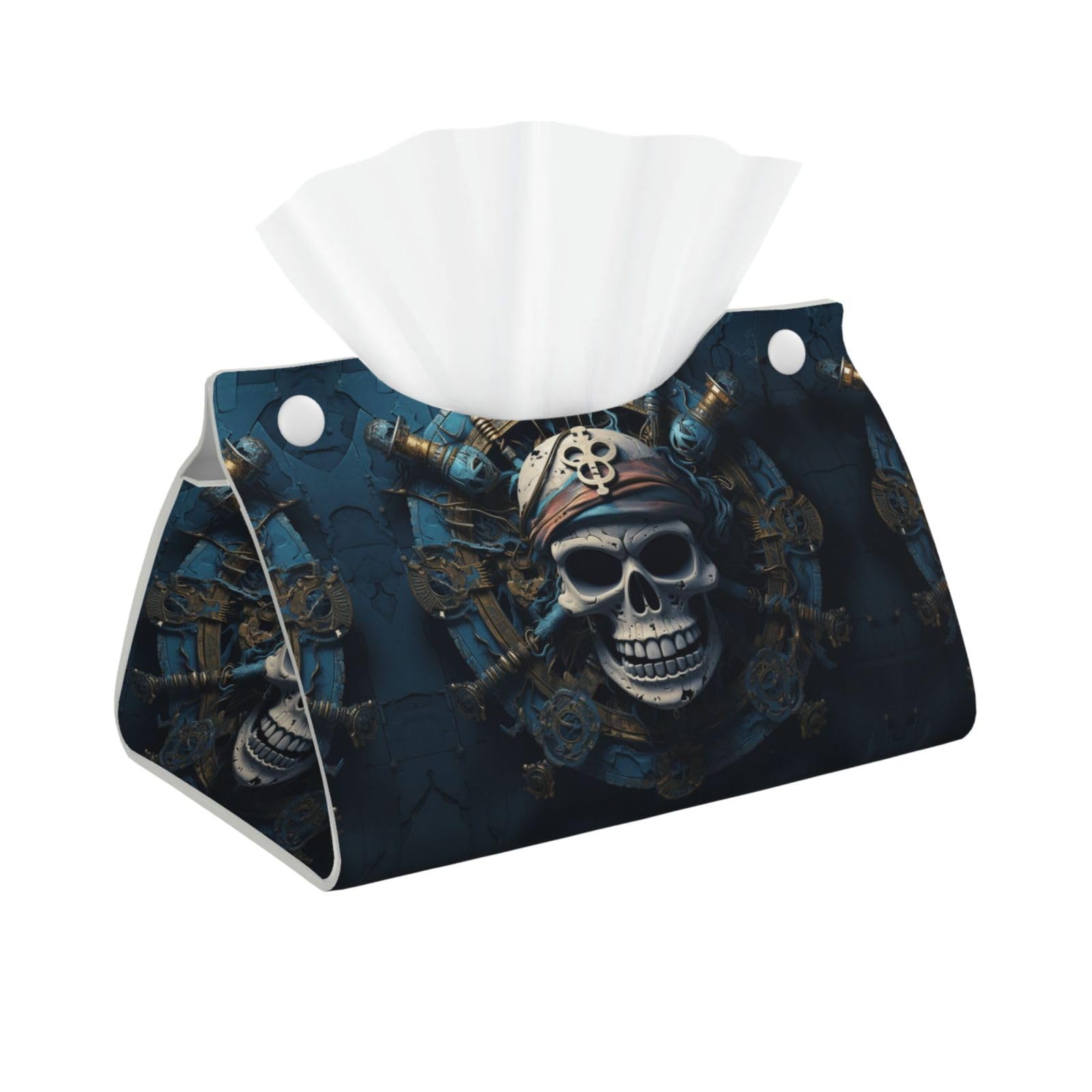 Decorative Tissue Box Cover Skeleton Pirate Tissue Box Holder Aesthetic Leather Storage Organizer Box for Bathroom Vanity Tabletop Night Stands Office Funny Home Decorative Tissue Case