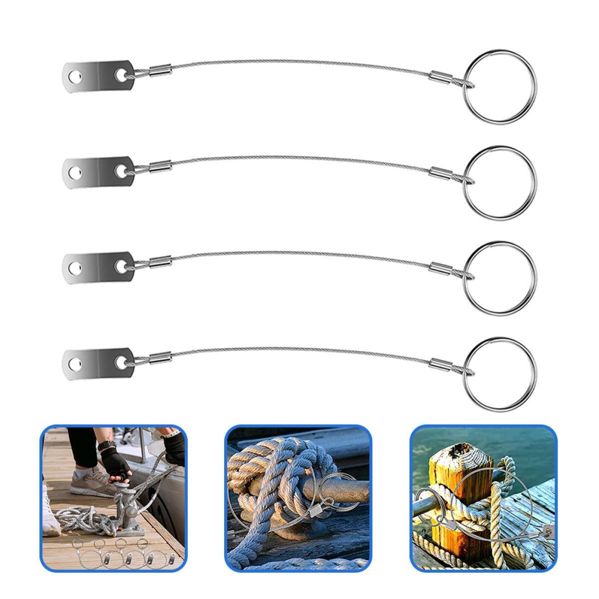 Pin de Sujeción Anticaída de Acero Inoxidable para Barco, Cable con Anilla de Liberación Rápida, 4 Piezas, Accesorios Náuticos Resistentes para Seguridad y Amarre en Navegación