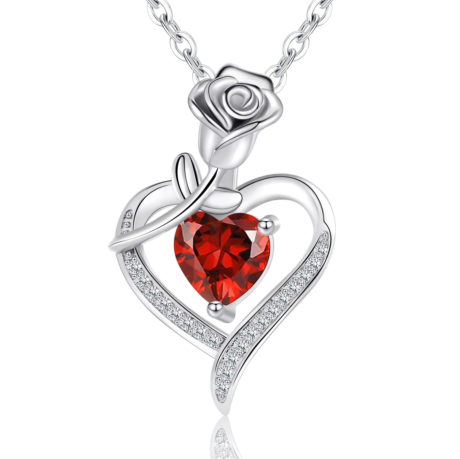 Cosie Lily Collar Mujer Colgante Mujeres 925 Plata Piedra de Nacimiento Rosa Flor Collares con Corazón Cadena Joyas Regalos para Esposa Mamá Novia Cumpleaños Aniversario Día de la Madre Regalo