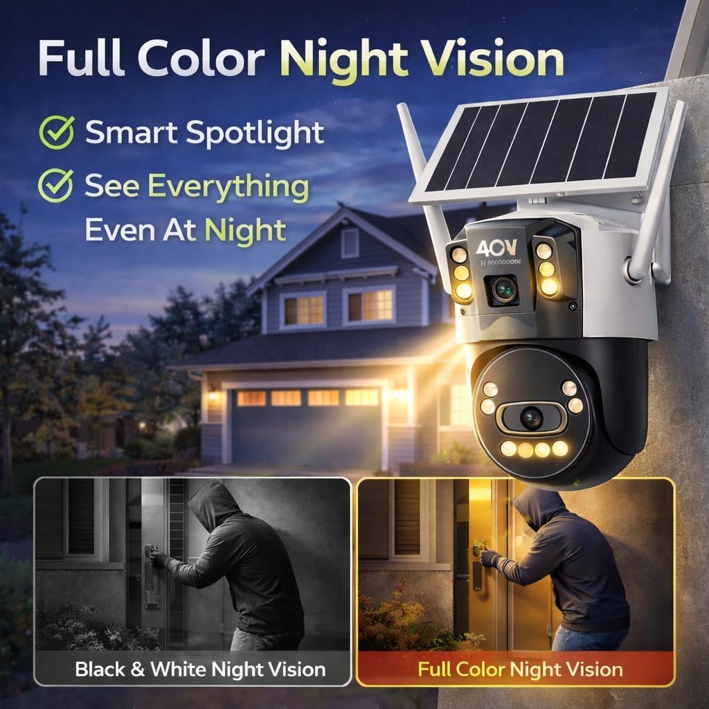 JideTech 4G LTE Solar Security Camera No WiFi, Dual Lens 6MP PTZ Outdoor Camera, AOV 24/7 Always-On Video, 8W Solar Panel 16000mAh Battery,AI Human/Vehicle Detection, Two-Way Audio, Built-in SIM Card