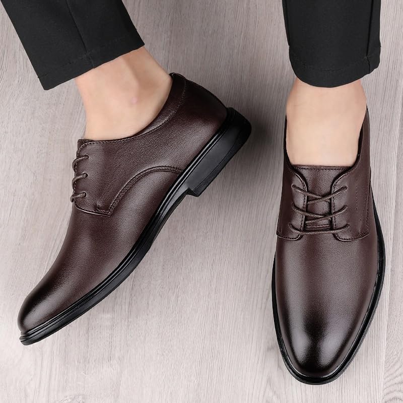 Men's Genuine Leather Platform Slip-On Oxfords Black Platform Business Casual Dress Shoes for Men Office Working Premium Leather Derby4