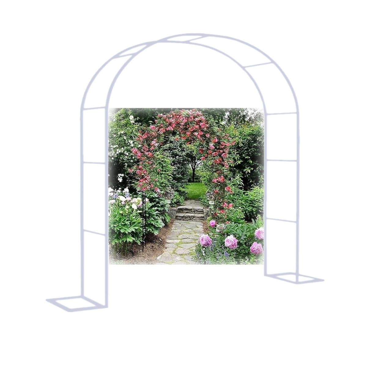 Trellis Arch Metal Arbor for Climbing Plants,Outdoor Garden Arch with Bases,80-350cm Width 200/220/230cm high Metal Tubular Arch for Wedding Patio Lawn(White,Width 120xHeight 230cm)