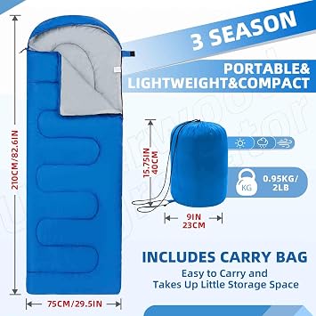 Lightweight Camping Sleeping Bag for Adults and Kids,3 Season(0.95/1.3kg)