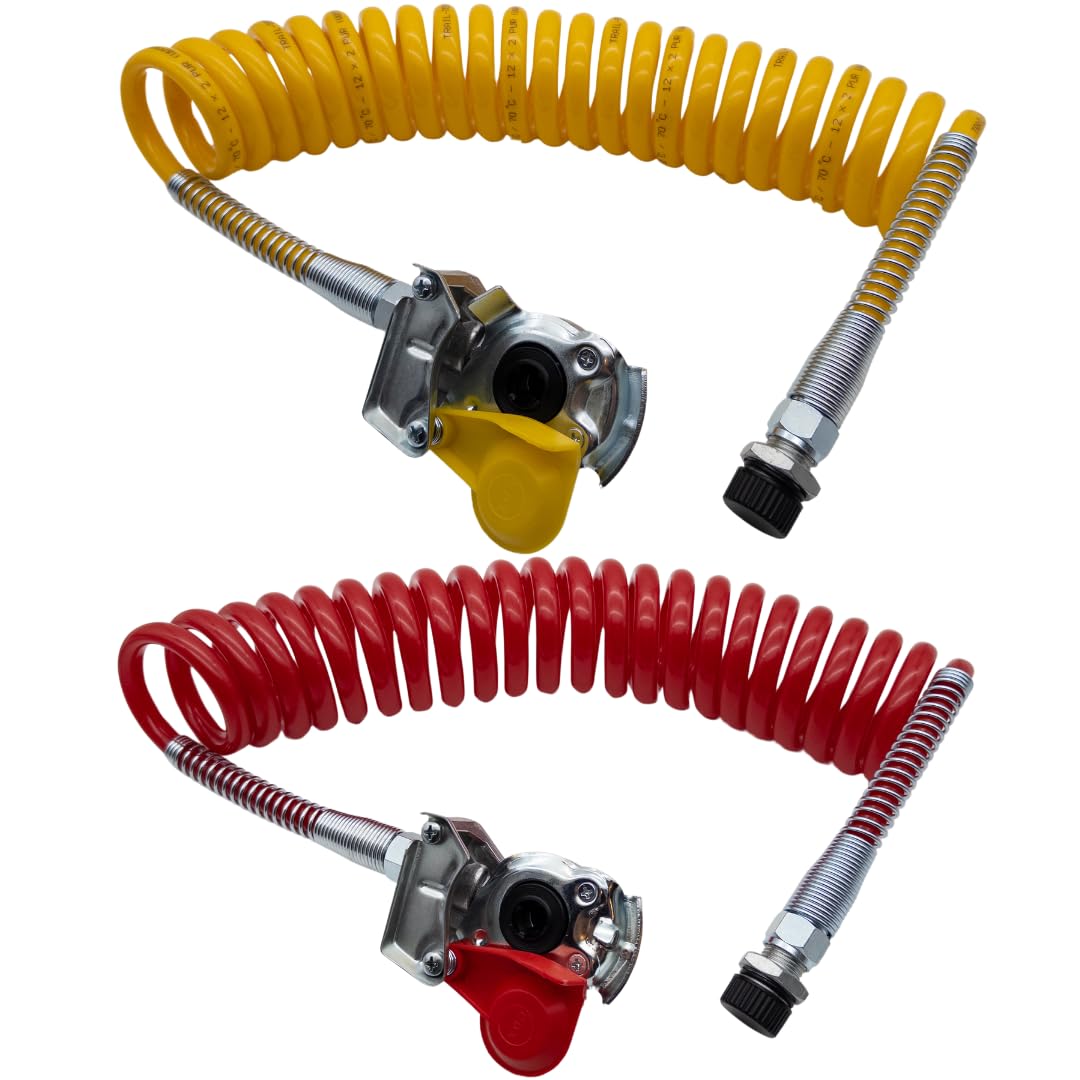 m16 elica d'aria, elica aria compressa, tubo elicoidale antitorsione giallo e rosso con testa di accoppiamento m16 rossa con valvola, giallo con valvola, per