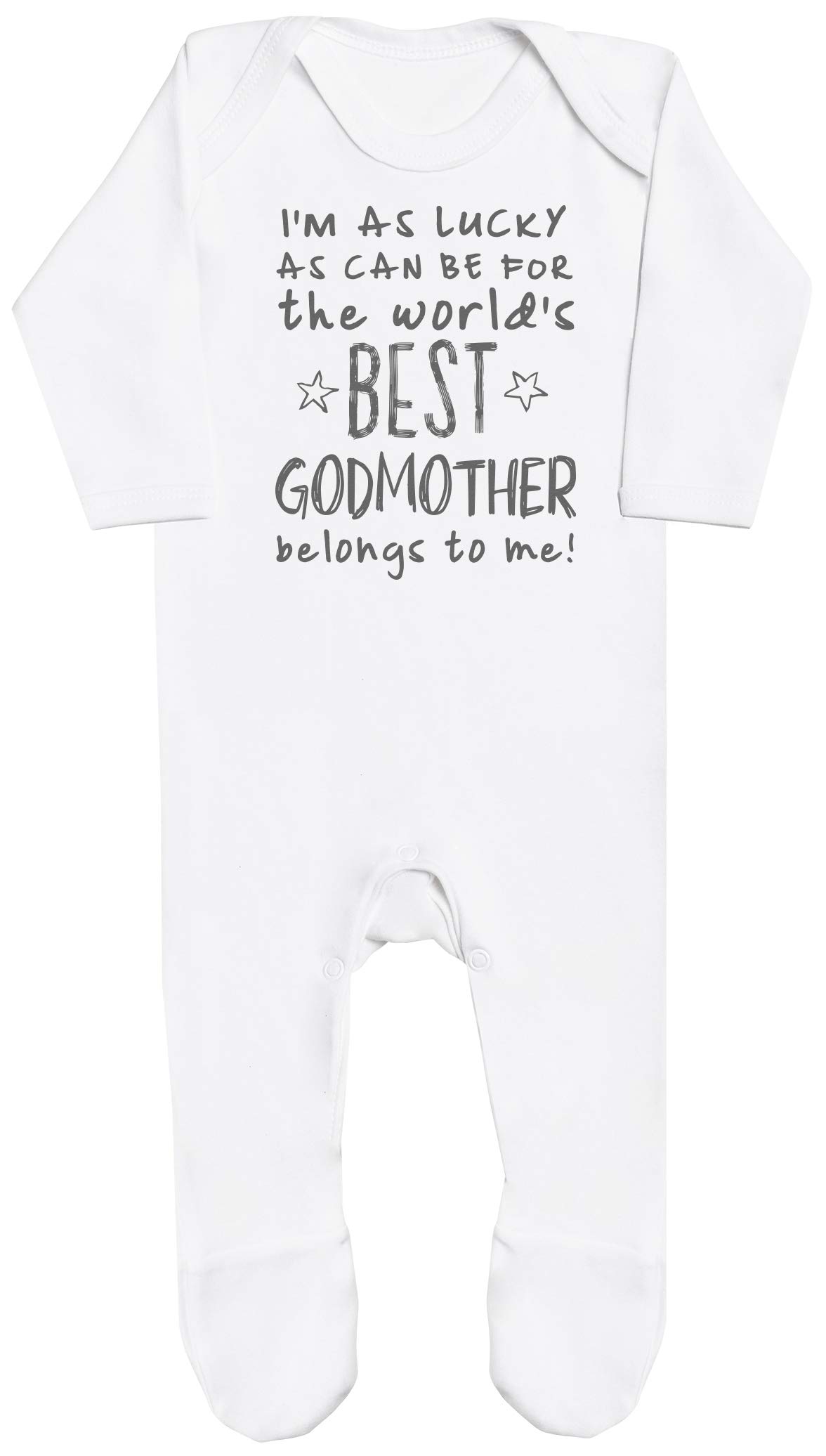 Zarlivia Clothing Men's Best Godmother I'm As Lucky As Can Be Belongs To Me! Baby Boy Romper, Baby Girl Romper, Baby Romper - Newborn White
