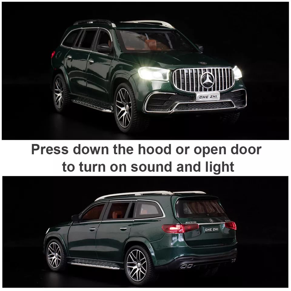 Image of 1:24 Scale Model Diecast Car Benz GLS63 AMG Alloy Collectible Pull Back Toy Vehicle with Light & Sound Openable Doors Gift for Boys Adults Car Enthusiast (Green)