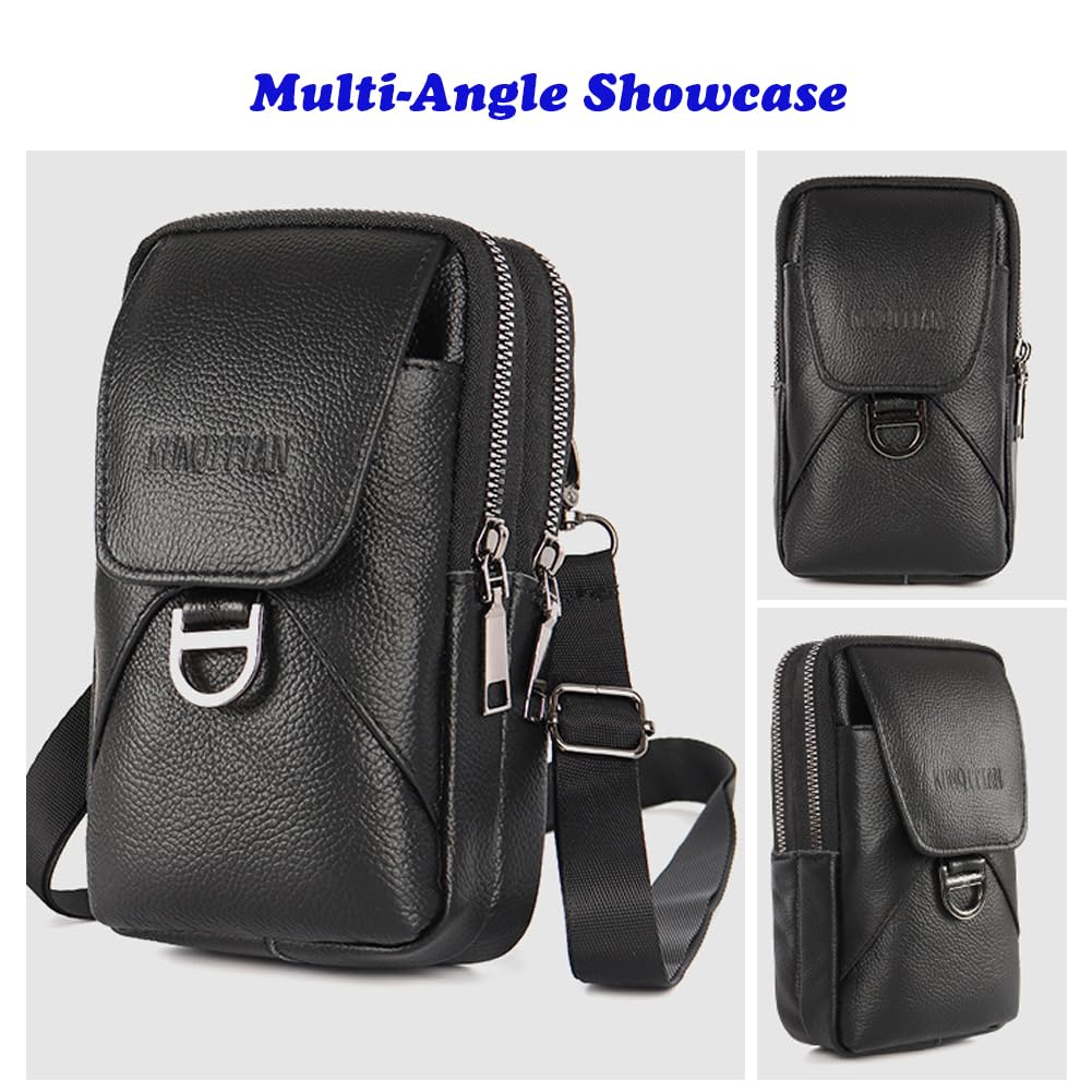 Sacoche Bandoulière Ceinture Homme en Cuir pour Téléphone - Mini Sac Bag Portable pour Voyage à Pochettes Petit Pochette Banane en Téléphone Poche Holster Molle Portefeuille Ét