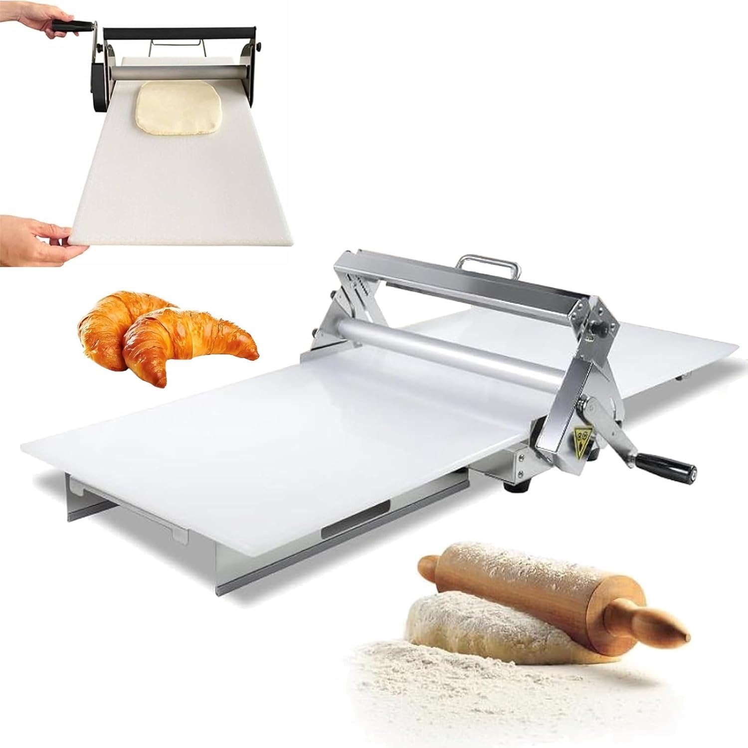 Sfogliatrice Manuale Pasticceria per Uso Commerciale Intensivo, Macchina per Pasta Professionale Pieghevole in Acciaio Inossidabile, Spessore Regolabile per Panetteria, Pizzerie e Ristoranti