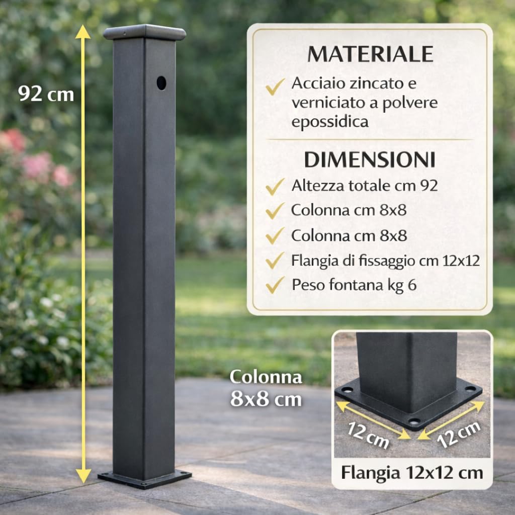 FONDERIA BONGIOVANNI | Fontaine a Colonne | Fontaine d'exterieur | Model Olimpia | en Acier Verni | sans Robinet | pour Jardin | Maison