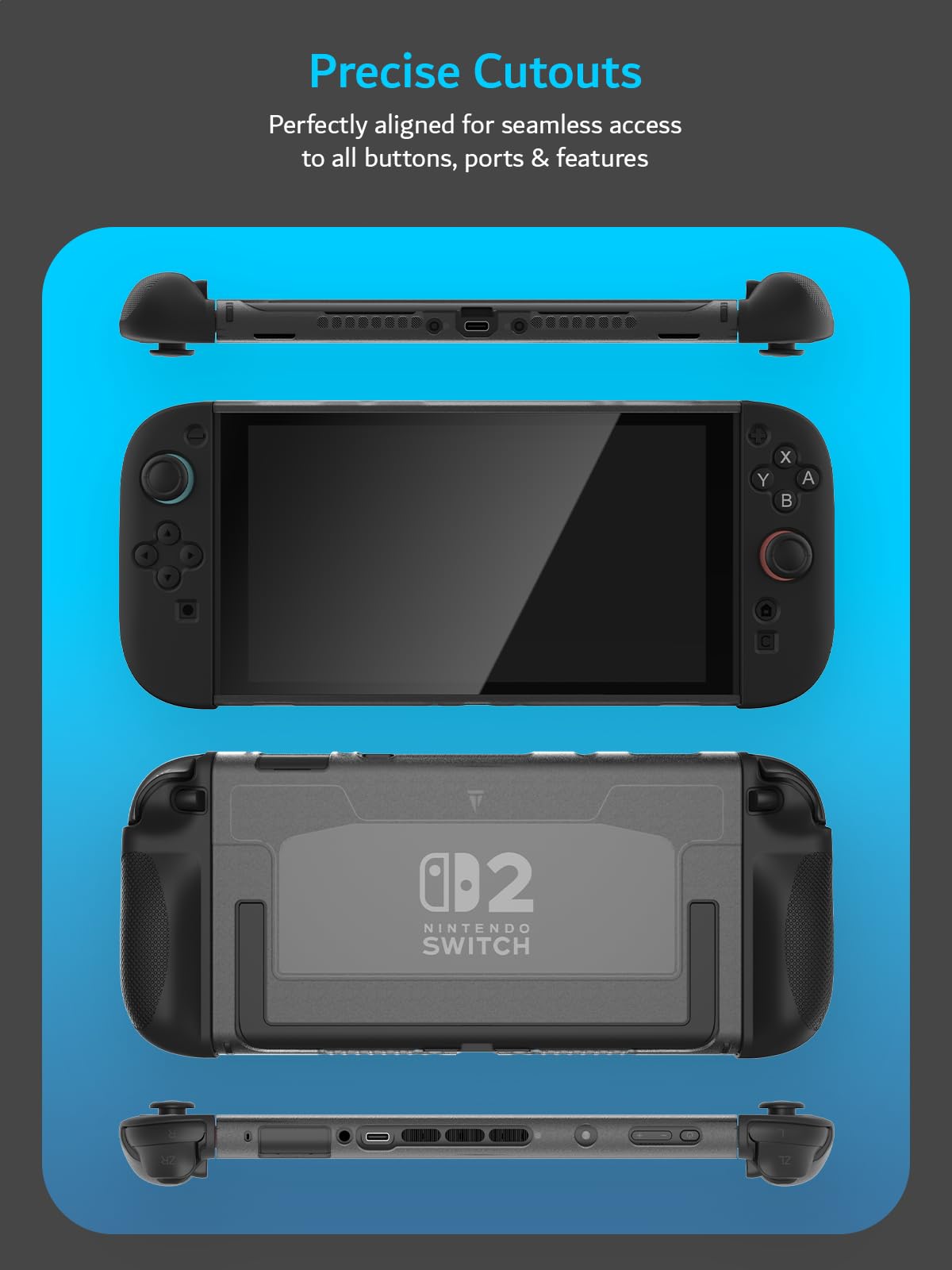 TUDIA Custodia a Scatto Compatibile con Nintendo Switch 2 (2025) [Accesso al Supporto] Cover Sottile e Antigraffio per Impugnatura Ergonomica in TPU Antiurto (Nero, Retro Trasparente)