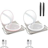 Vista 13 de Espejo compacto con luz LED, espejo recargable con aumento 1x/10x, 3.5 pulgadas, espejo de viaje regulable para bolso, bolsillo, espejo