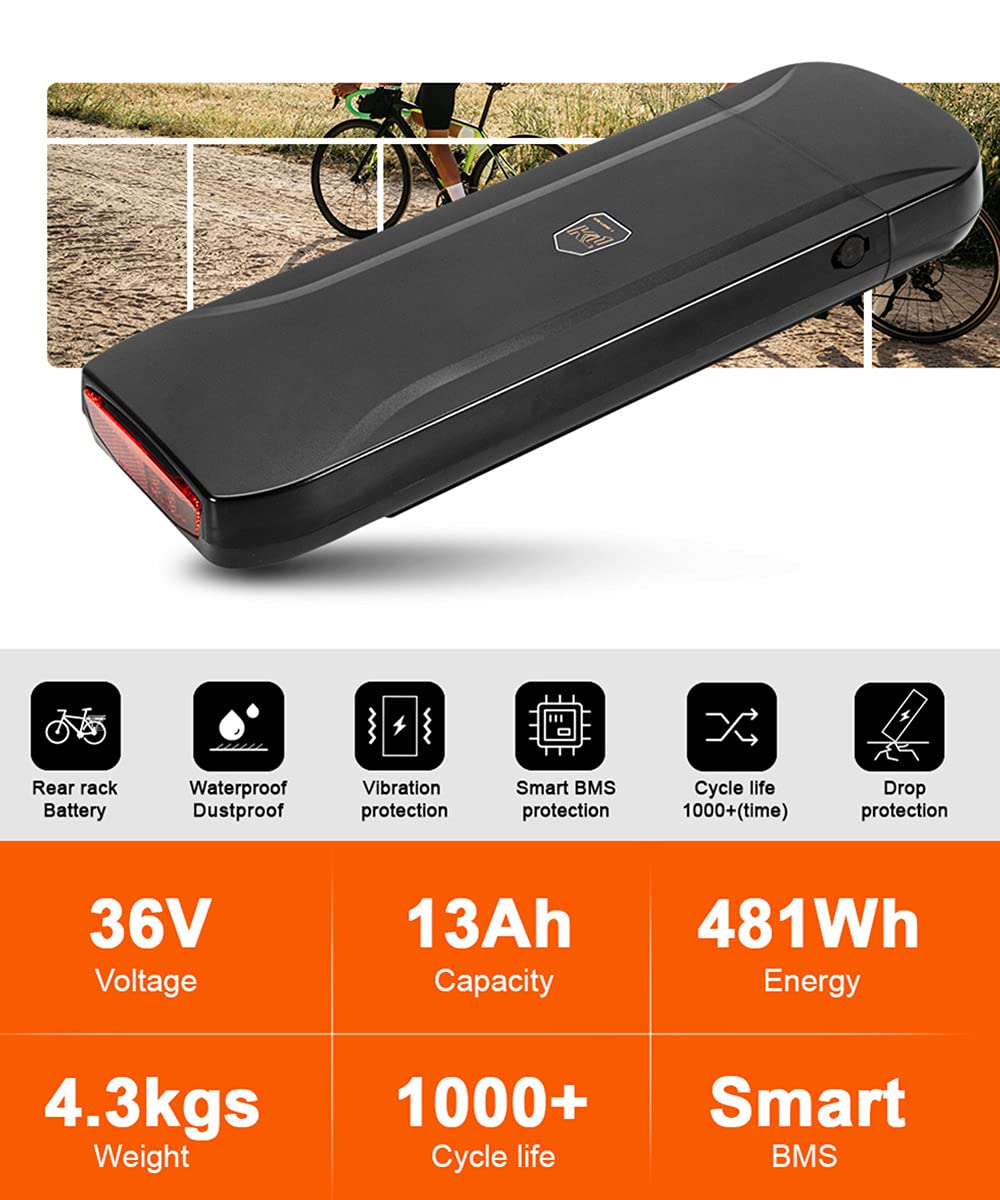 SEASON E-Bike Pedelec Batterie (Joycube Wall-ES) 36V 13Ah 481Wh, Convient aux Moteurs 36V 250W/350W/500W, pour Vélo FSaxonette FischerProline Globus Adriatica, Peut Correspondre aux Phylion/XH370-10J
