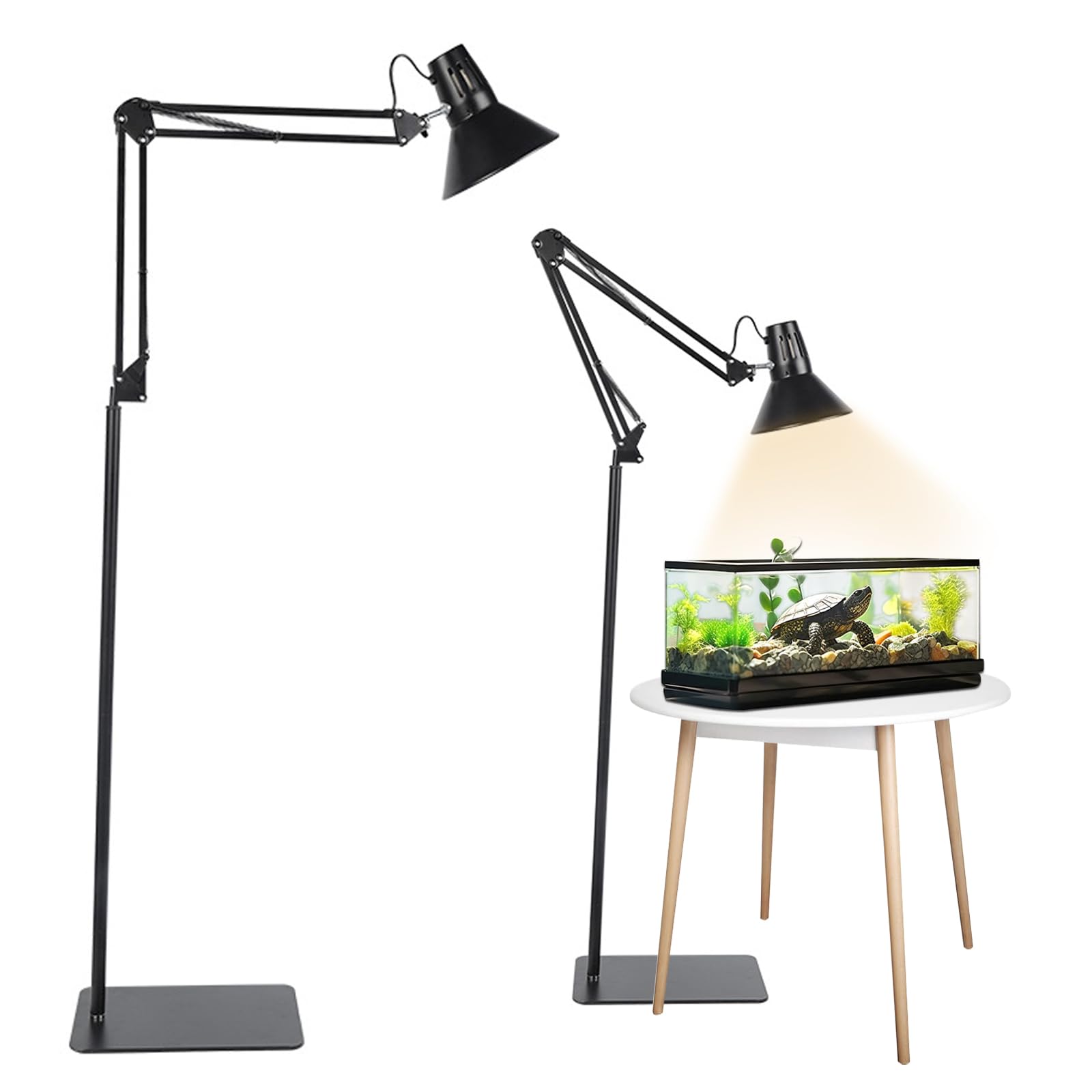 Reptilien Wärmelampenständer, Reptilien Lampenständer mit Lampenschirm, Verstellbarer Schwenkarm Terrarium Lampe Halterung, E27 Keramischer Lampensockel (140CM)