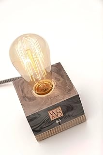 Concrete Table Wooden Lamp Unique Led Lighting, Bedside Lamp, Modern Table Lamp, Scandinavian Home Decor, Industrial Design Desk Lamp, Bedside Lamp, Bedside Lamp Purple (Black)