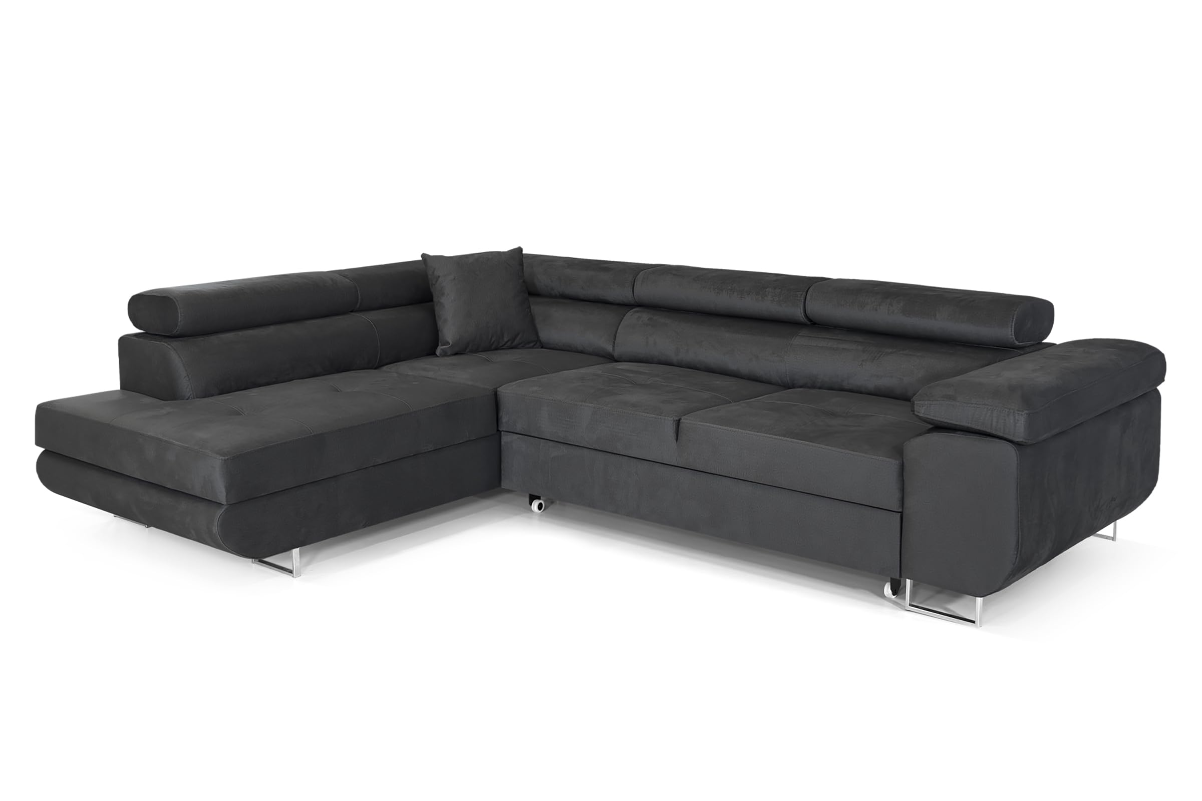 Ecksofa mit Schlaffunktion PASTI L-Form, Sofa Couch mit Bettkasten, 3-Sitzer Eckcouch, Schlafsofa für Wohnzimmer, Big Sofa Couch mit Schlaffunktion (Dunkelgrau, Ottomane Links)