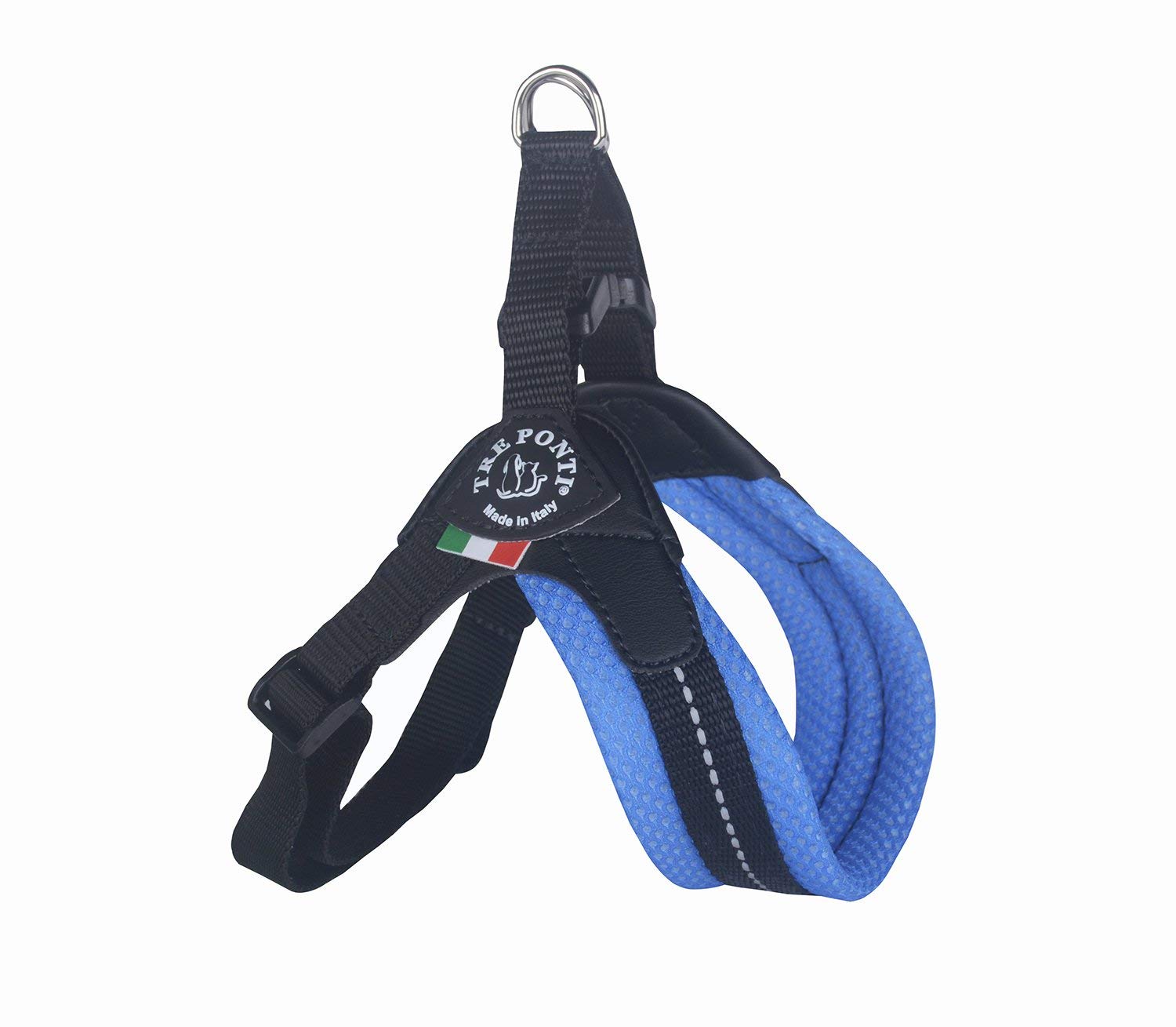 Tre Ponti - Pettorina per cani facile da montare, regolabile, ipoallergenica, traspirante, con fascia riflettente in rete, colore: azzurro cielo
