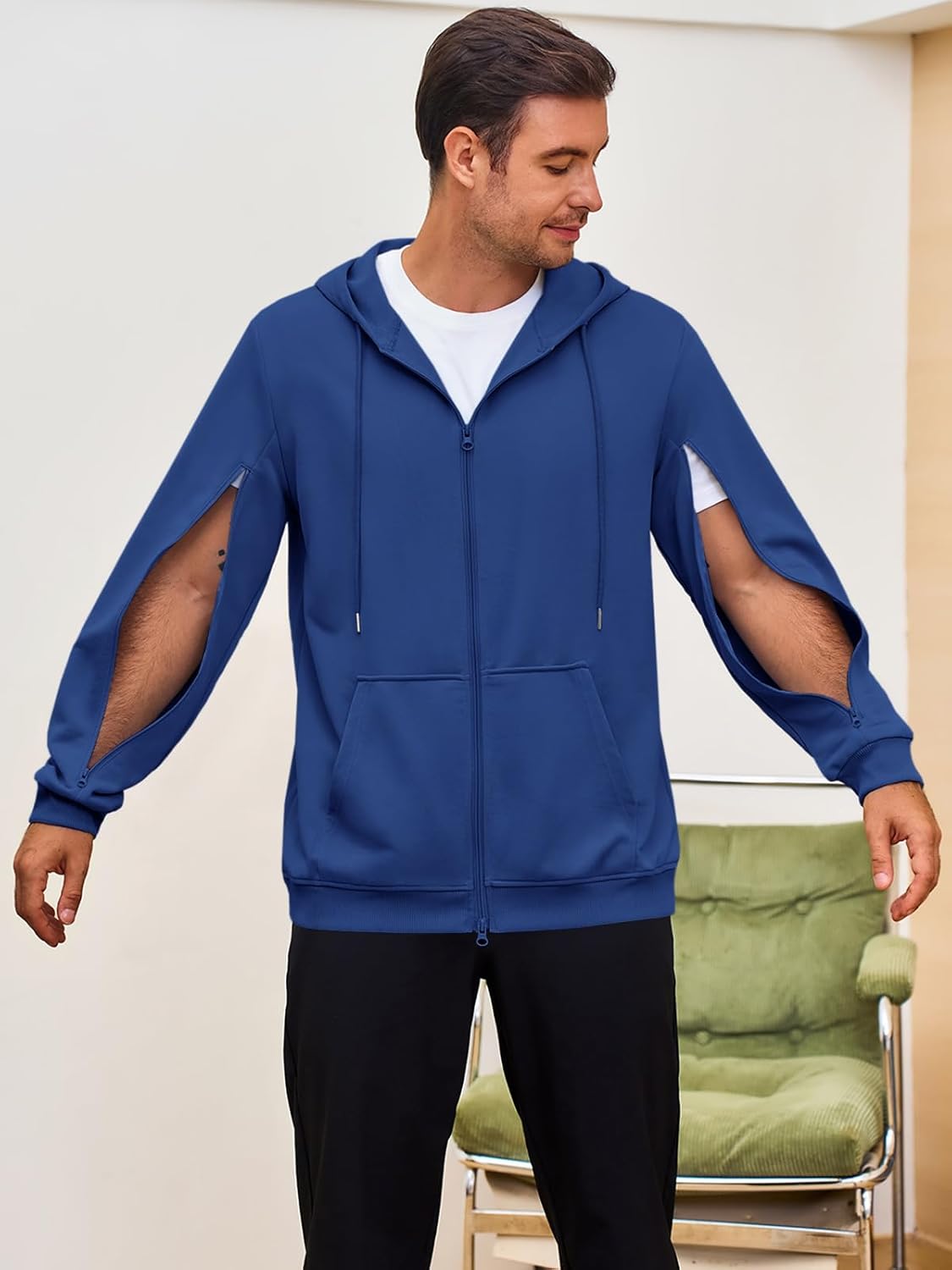 Runcati Mens Dialysis Sweatshirts Full Zip Lightweight Hemodialysis Jacket Warm Hoodie Sweatshirt with Arm Zipper - Image 2