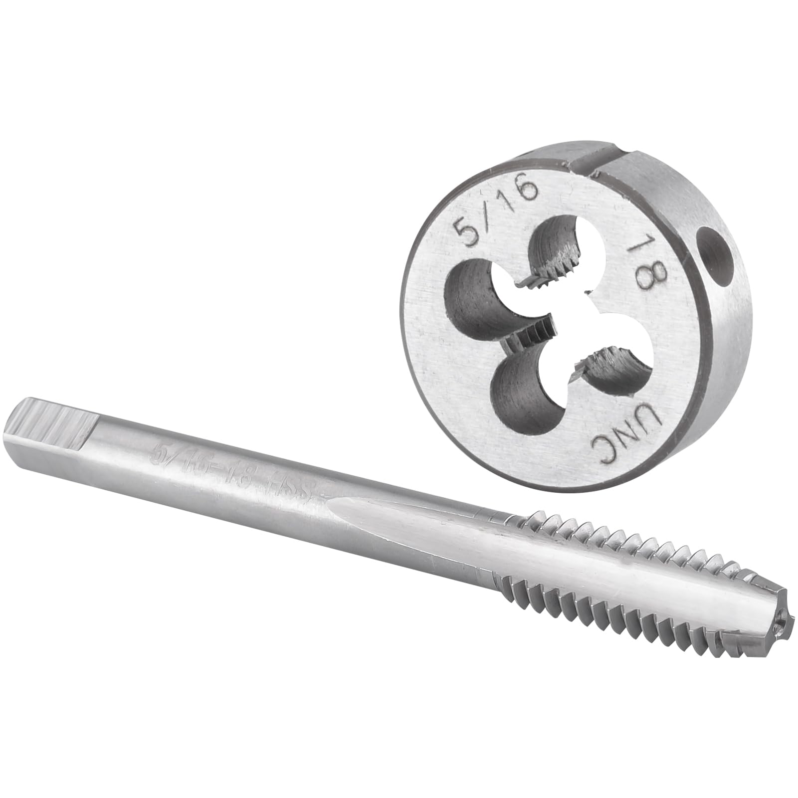 Burkit 5/16"-18 UNC Tap and Die Set Right Hand, 5/16 x 18 UNC Machine Thread Tap and Round Die