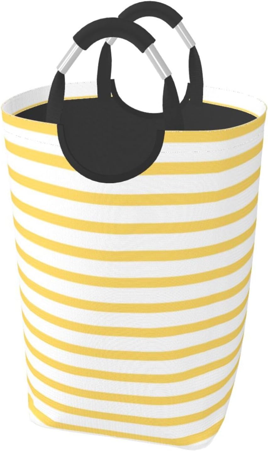 Large Laundry Basket, Coral Red and White Stripes Laundry Hamper Bag Collapsible Washing Bin With Handles for College Dorm, Family Essentials Storage
