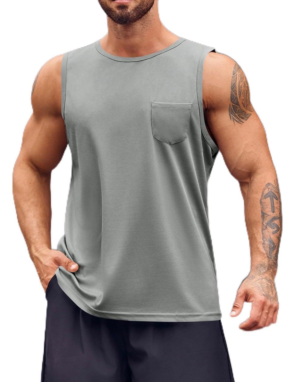 Runcati Mens Sleeveless Workout Tank Tops Athletic Muscle Gym T Shirts with Pockets