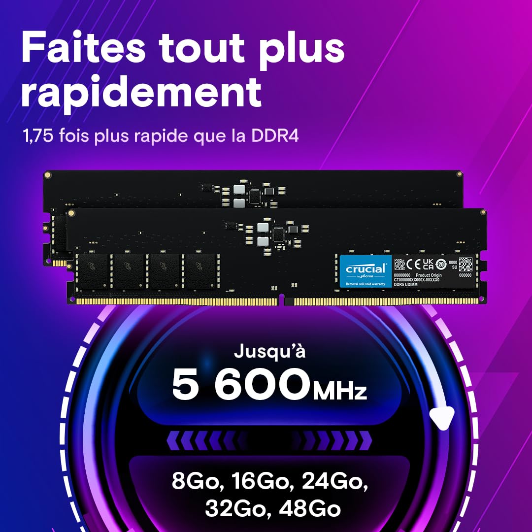 Crucial DDR5-4800 UDIMM 16GB Kit (8GB×2) Crucial 16GB Kit (8GBx2) DDR5-4800 UDIMM | CT2K8G48C40U5 | Crucial FR