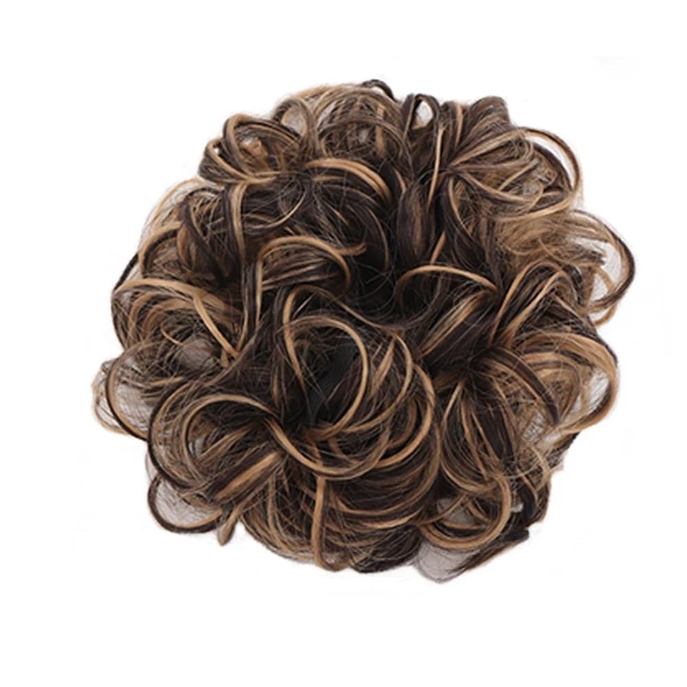 QRSTUVXZY DIY Wrap Around Bun Hairs Synthetic Messy Haires Piece Curly Wavy Hair Buns Scrunchies Long Ponytail Extensions(Black+Brown)