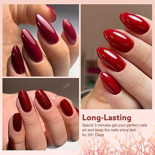 Miniatura 6 de CANNI 30 piezas de 9 ml de kit de esmalte de uñas de gel sin hema, kit de esmalte de uñas de gel de color rojo oscuro, rosa intenso, púrpura,
