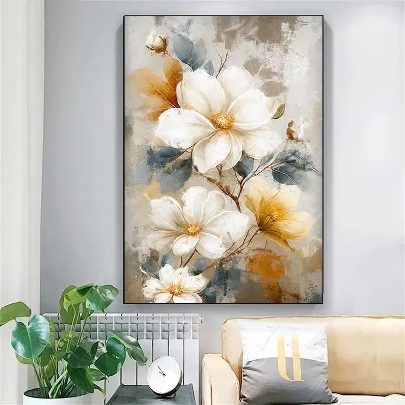 Affiche fleurs blanches abstraite pour créer une ambiance zen dans votre salon moderne