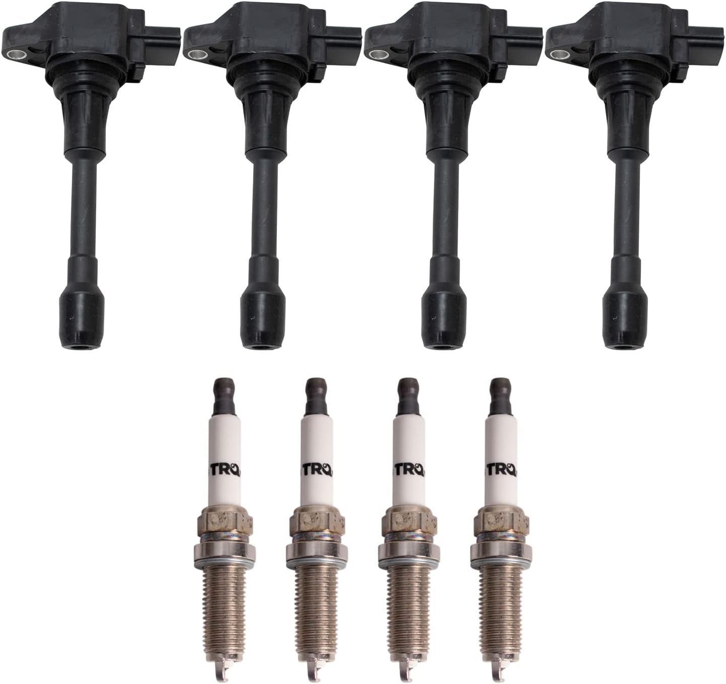 TRQ Ignition Coil and Spark Plug Kit 8 Piece Iridium Spark Plugs Compatible with 2005-2019 Nissan Frontier 2012-2019 Versa 2014-2019 Versa Note 2009-2012 Suzuki Equator