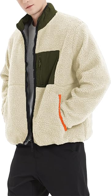 BEAFNKSG Mens Fleece Jacket Coat Winter Warm Oversized Long Sleeve Full Zip Fuzzy Coat with Pockets Fashion Fleece Outwear