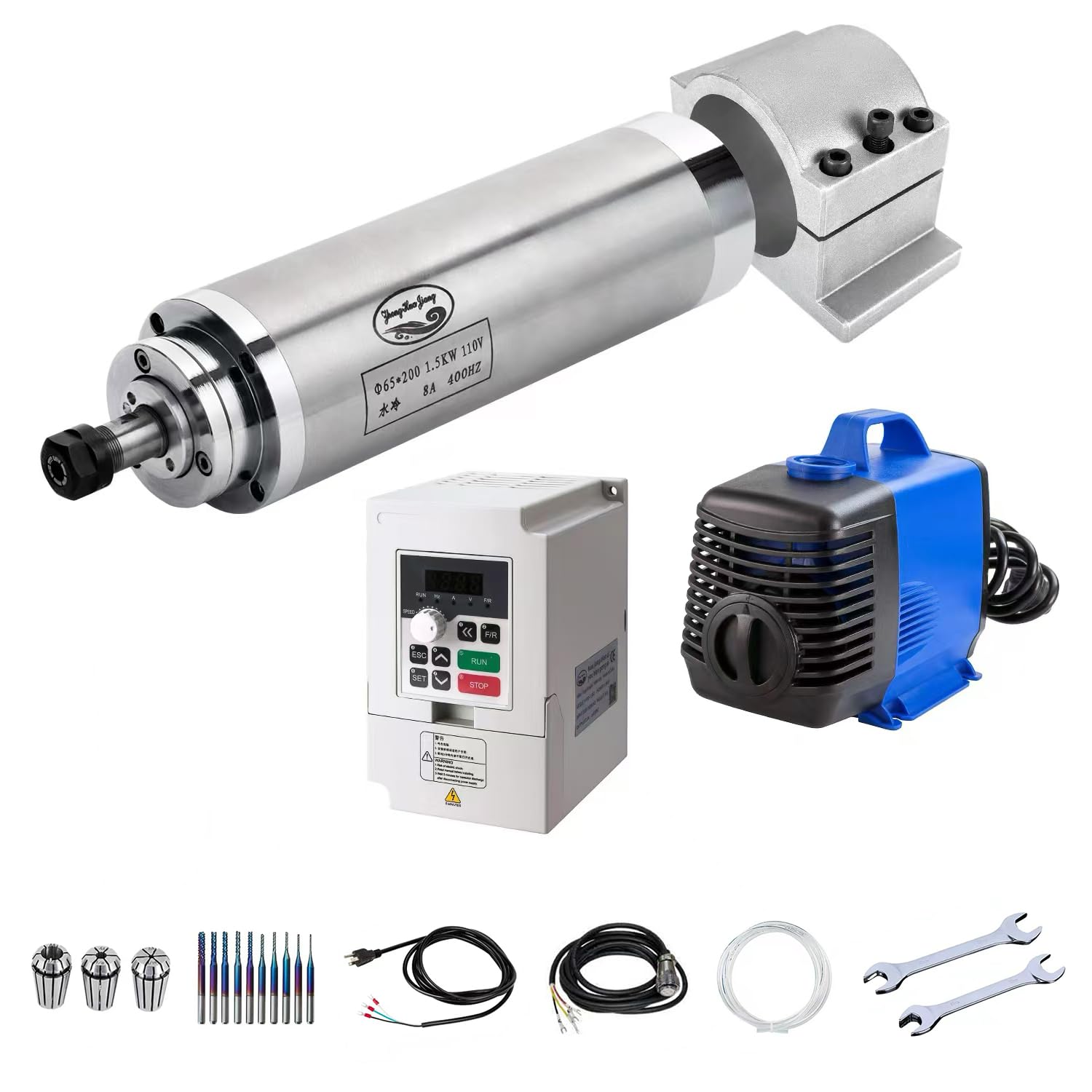 CNC Spindle CNC Motor 110V 1.5KW 1500W Quiet Water Cooled Spindle Motor 65mm 4 Bearings 24000RPM 400HZ for CNC Router Machine