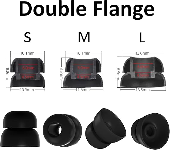 A-Focus Compatible with Soundcore Space A40 Case Ear Tips Kit, Silicone Cover 3 Pairs Double Flange EarTips with Carabiner Accessories Set Compatible with Soundcore Space A40 Black