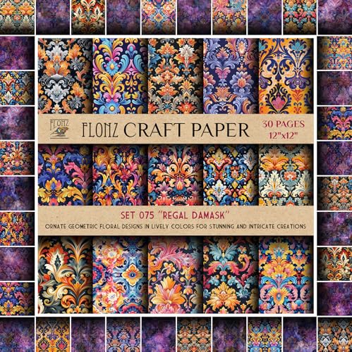 Papier de scrapbooking Damas royal 30,5x30,5 cm pour motifs floraux géométriques vintage