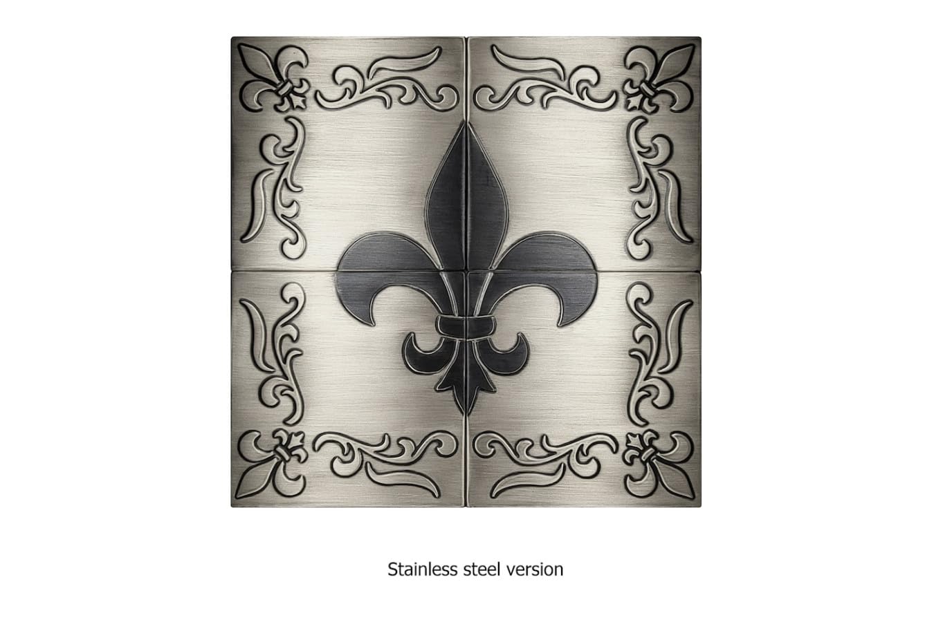 Piastrelle di rame fatte a mano Sanct - 4 piastrelle da parete patinate con motivo Fleur-de-lis, in 100% rame, per cucina, soggiorno, piastrelle decorative per parete posteriore della cucina, set da