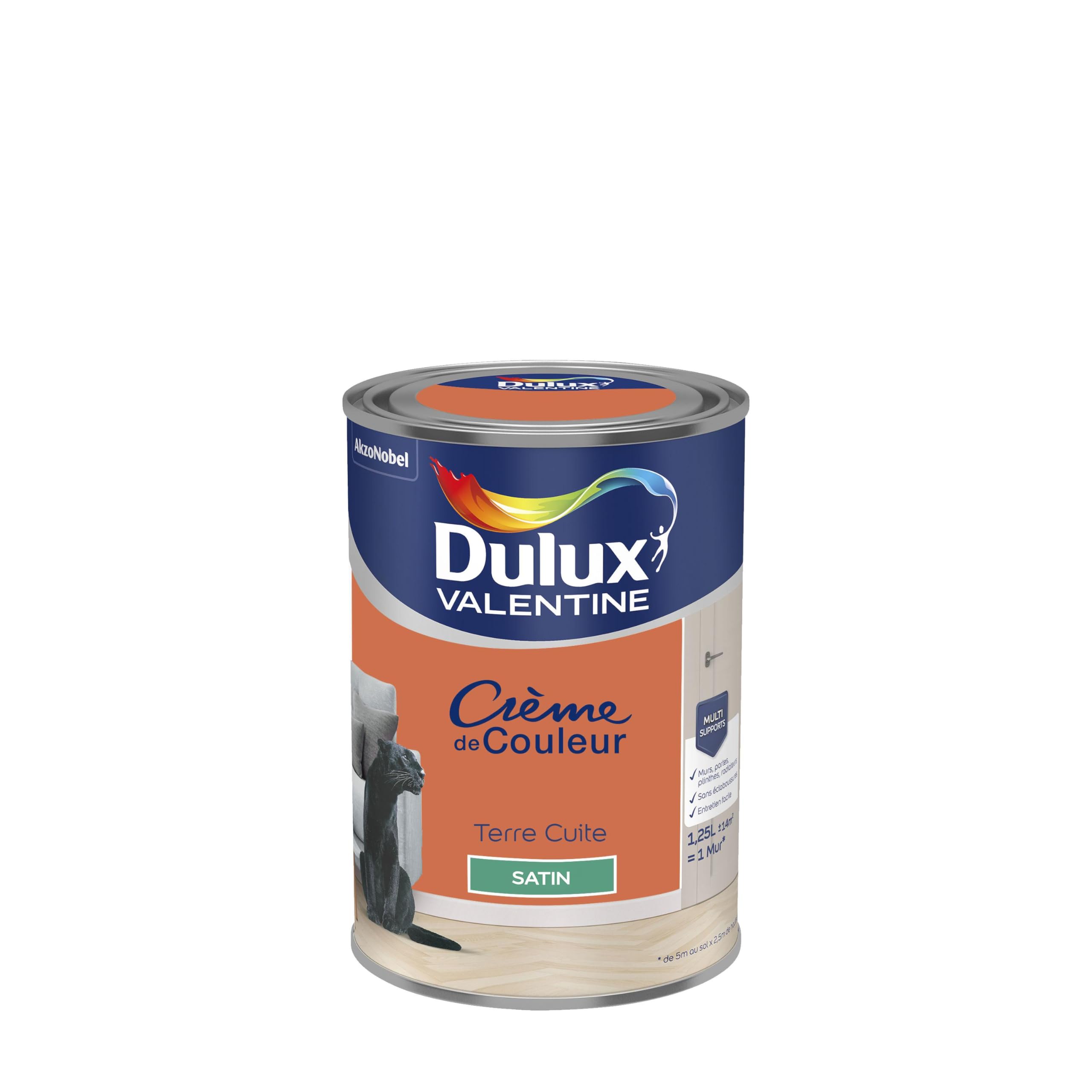 Dulux Valentine Crème de Couleur - Peinture multi-​supports intérieure - Satin Terre Cuite 1,​25 L