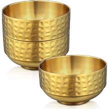 3 Pcs 4.5 In Gold 304 Stainless Steel Bowls Small, 13Oz Double Walled Soup Bowls, Thick Non Slip Appetizer Snack Bowls, Small Metal Serving Bowls for Sauces, Rice, Noodles, Ice Cream, Oat 3 pcs