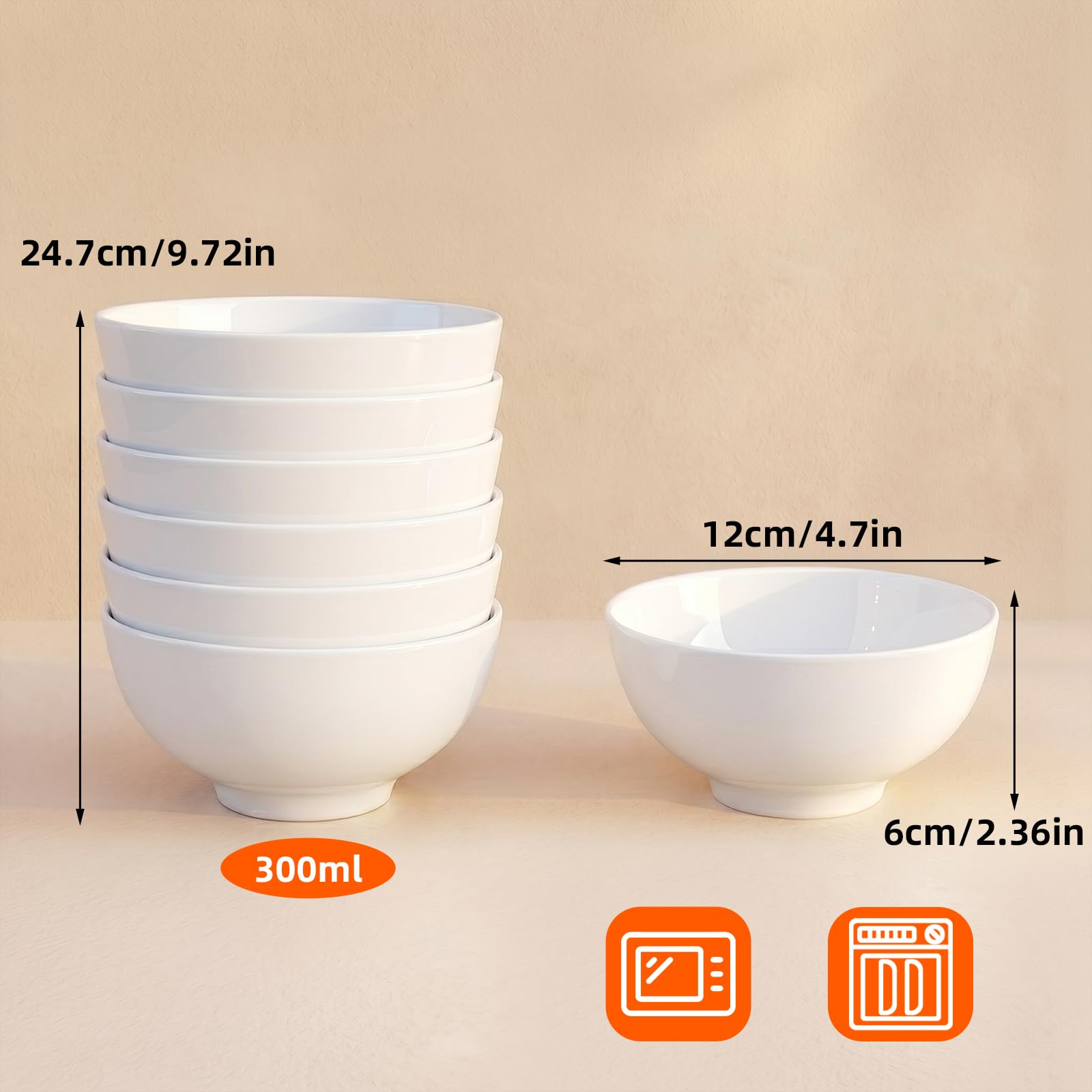 Lawei Ciotole da dessert in porcellana da 300 ml, 12 piccole ciotole bianche per cereali, ciotole da portata per dessert, gelato, insalata, snack di frutta, 11,5 cm
