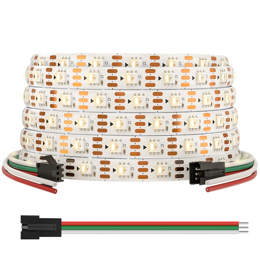 BTF-LIGHTING 5050SMD SK6812 IC RGBW 4in1 Addressable LED Strip RGB+Warm White 3000K DC12V 5M 60LEDs/m White PCB Dreamcolor Chasing Color IP65 Waterproof LED Tape for DIY Decoration(Strip Only)