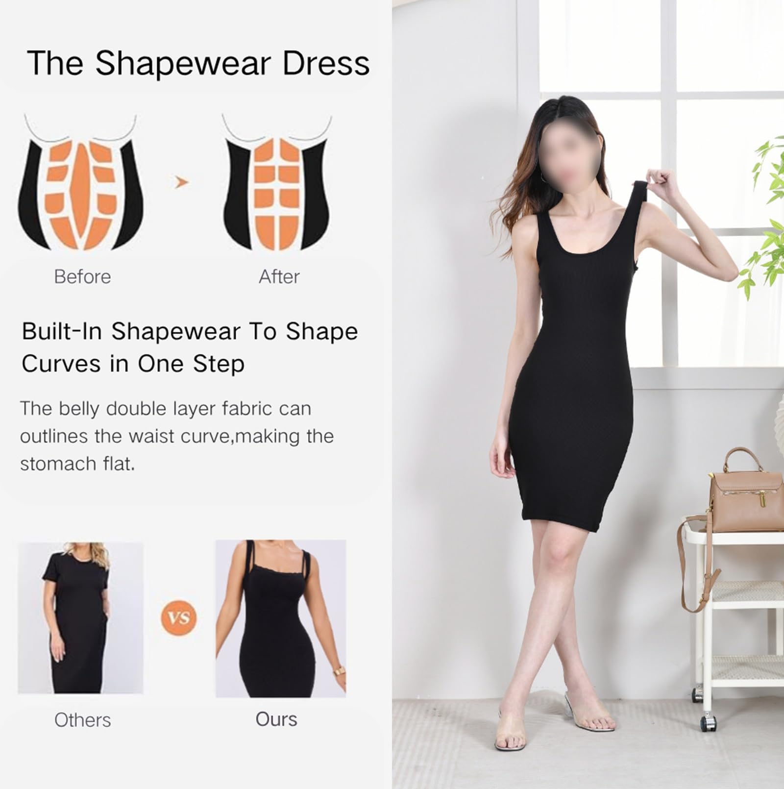 HLTYGWX Vestido de Mujer Slips Body Full Slip Shapewear Vestidos de Control de Barriga Correa de Espagueti