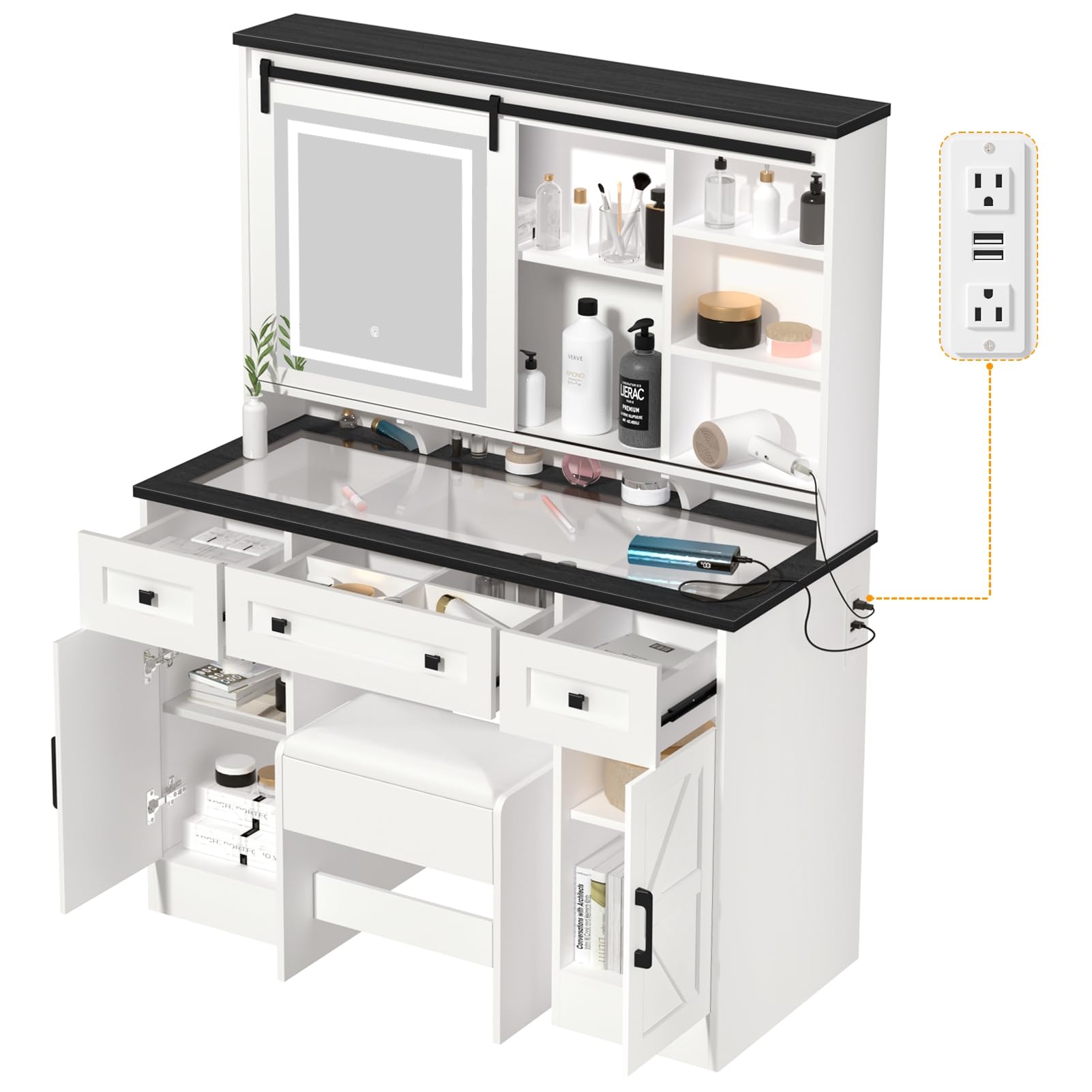 Worparsen Makeup Desk,Vanity Table with Mirror and Stool