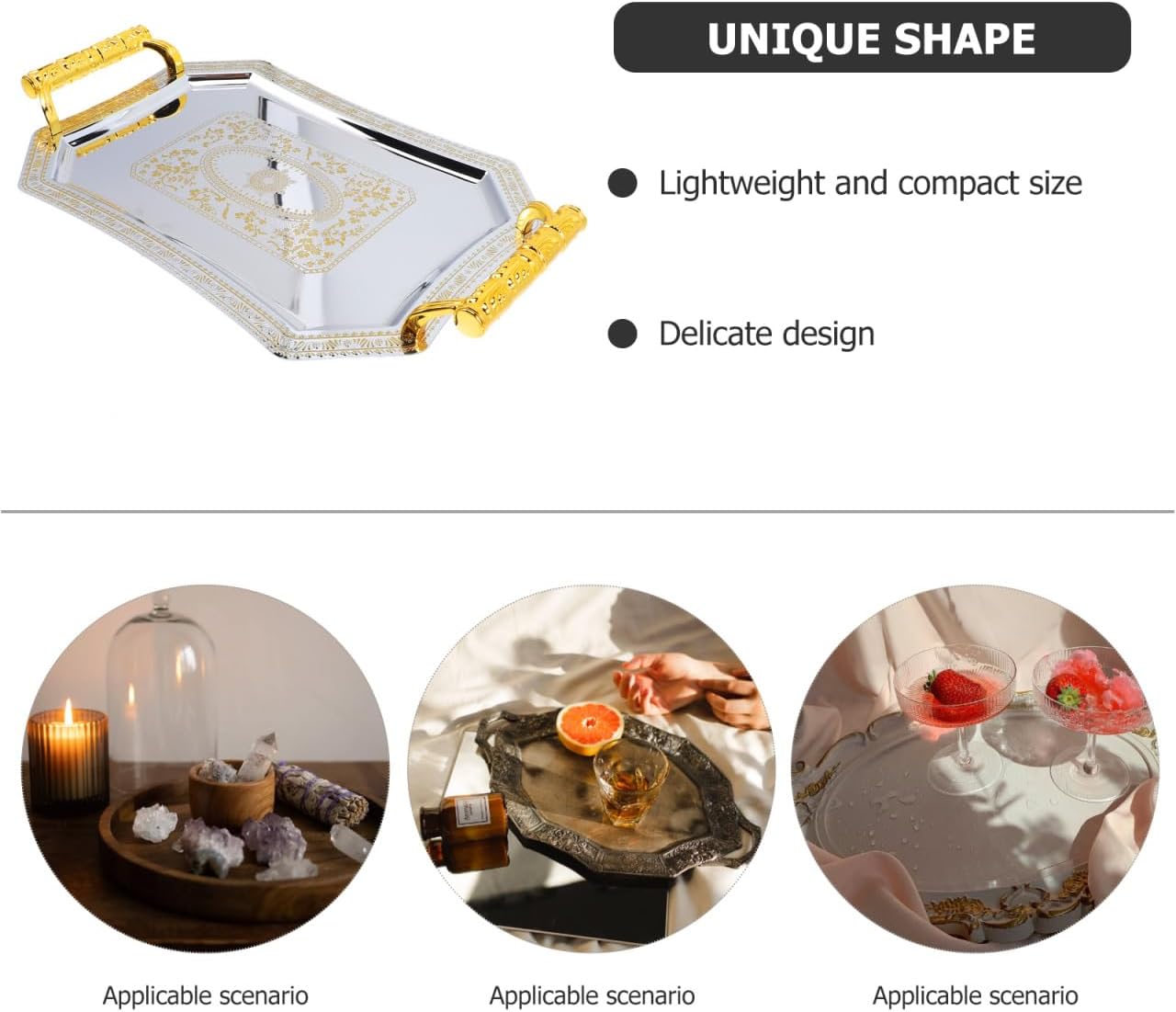 Mikinona Stainless Steel Serving Tray Decorative Fruit Plate for Weddings Hotels Parties Multi-Functional Dish for Snacks Desserts Candies Jewelry Display Smooth Washable Design