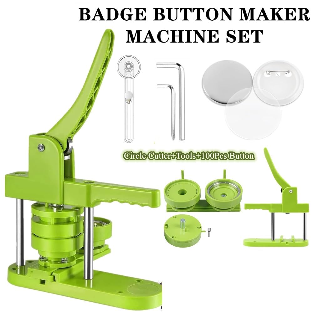 Set di Macchine for la Produzione di Badge con Spille da 25-32 mm, Kit di Macchine for la creazione di Bottoni con 100 Pezzi(32mm)