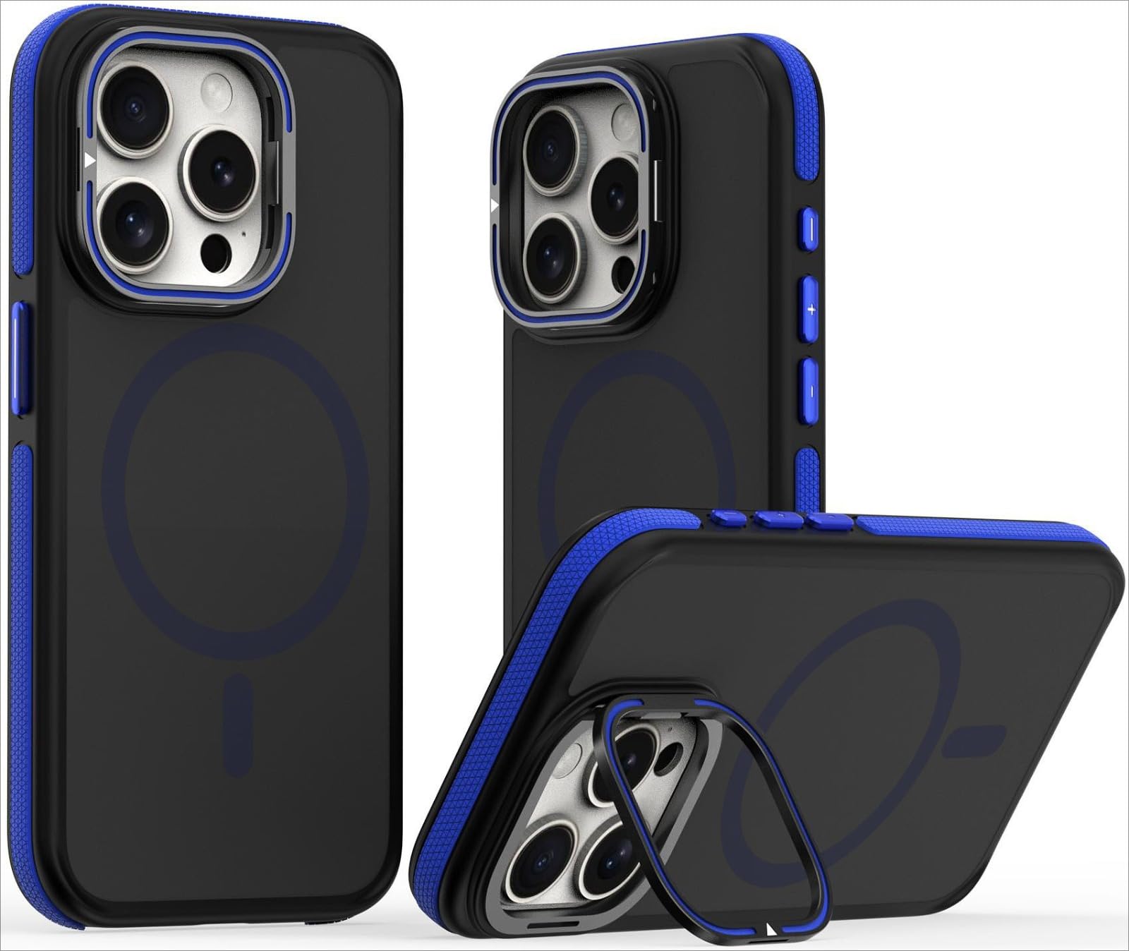 OJ8K for iPhone 12/14 Pro Max Case,Built-in Camera Ring Stand, with Individual Camera Cover, Matte Military-Grade Drop Protection Magnetic Case for 15/13promax/11Pro (13/14,Blue)