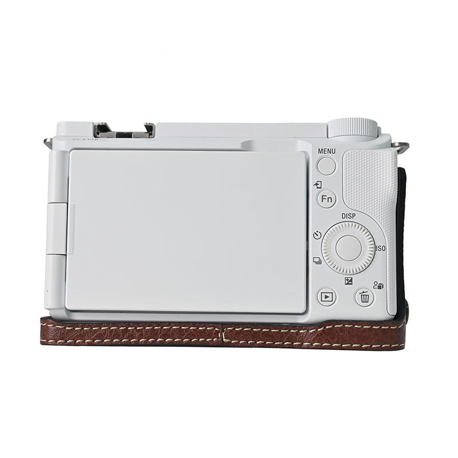 Etui na aparat do Sony ZV-E10 II/ZV-E10M2 etui na aparat ze skóry PU, pokrowiec ochronny na pół korpusu z paskiem na ramię, retro wegańska torba ochronna, Kawa, Sony ZV-E10 II / ZV-E10M2