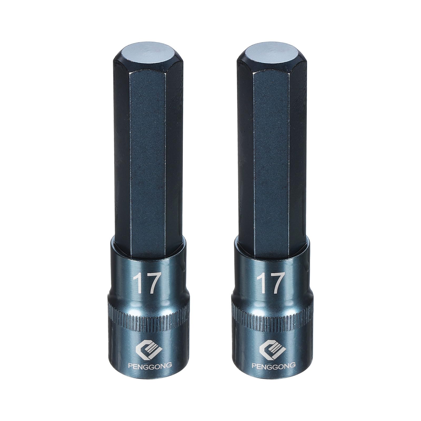 sourcing map 2pcs 1/2" Drive Impact Hex Bit Socket H17 (17mm) Metric 4" Length S2 Steel 6-Point Sockets for Power Drill Drivers Adapter, Blue — image 1