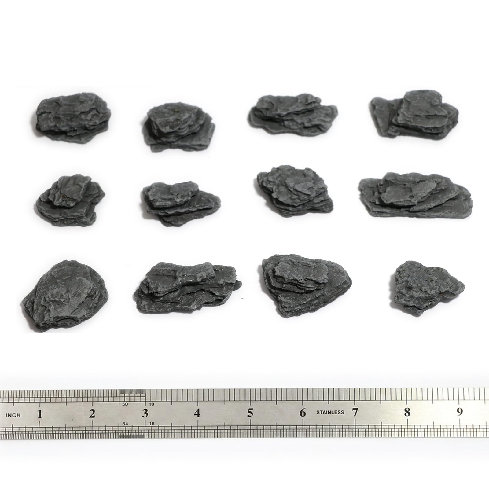 Kai Dream 24-Piece Artificial Slate Rocks, Gray Wooden Decorative Stones for Terrariums, Model Railways, Miniature Gardens, Zen Garden, Diorama Supplies