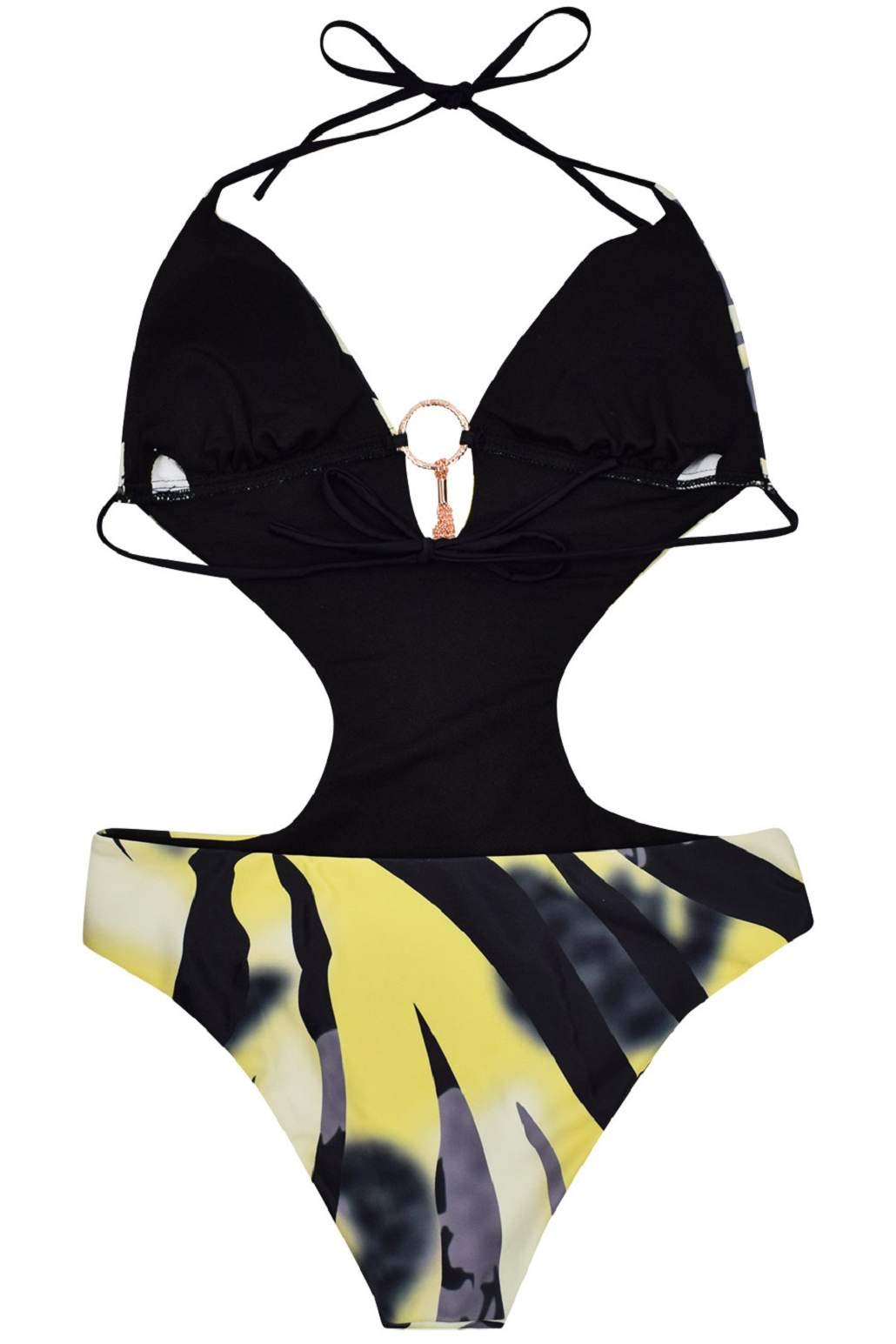 heekpek Maillot de Bain Femme 1 Pieces Sexy String Col V Halter Monokini Push Up Maillot de Bain Une Piece Maillot de Bain Imprimé