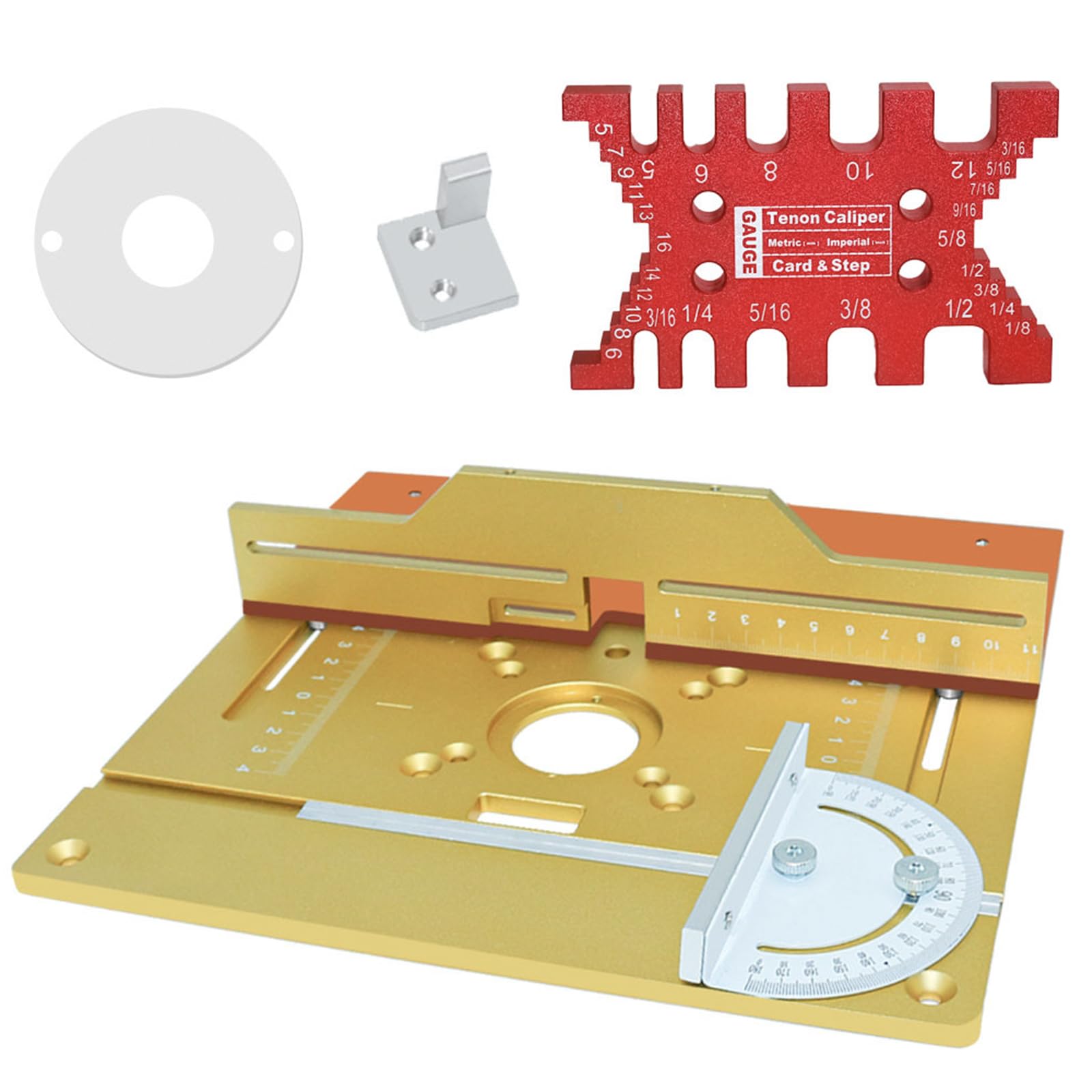 4PCS Router Table Insert Plate with Miter Gauge, Aluminium Alloy Wood Router Flip Plate for Woodworking, Wood Milling Flip Board for Wood Router Trimmer